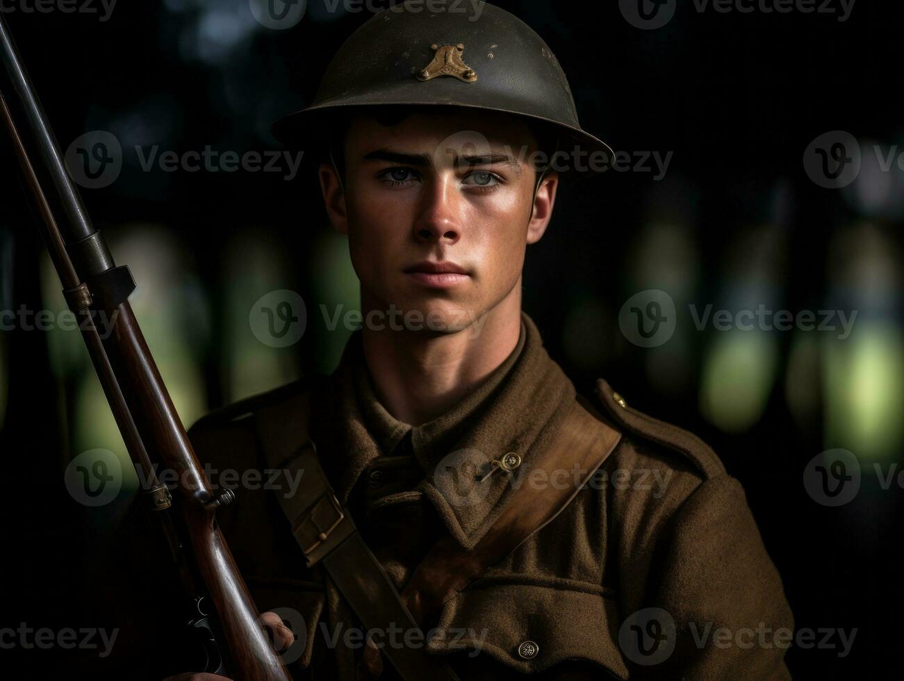 Man serves as a dedicated and fearless soldier AI Generative photo