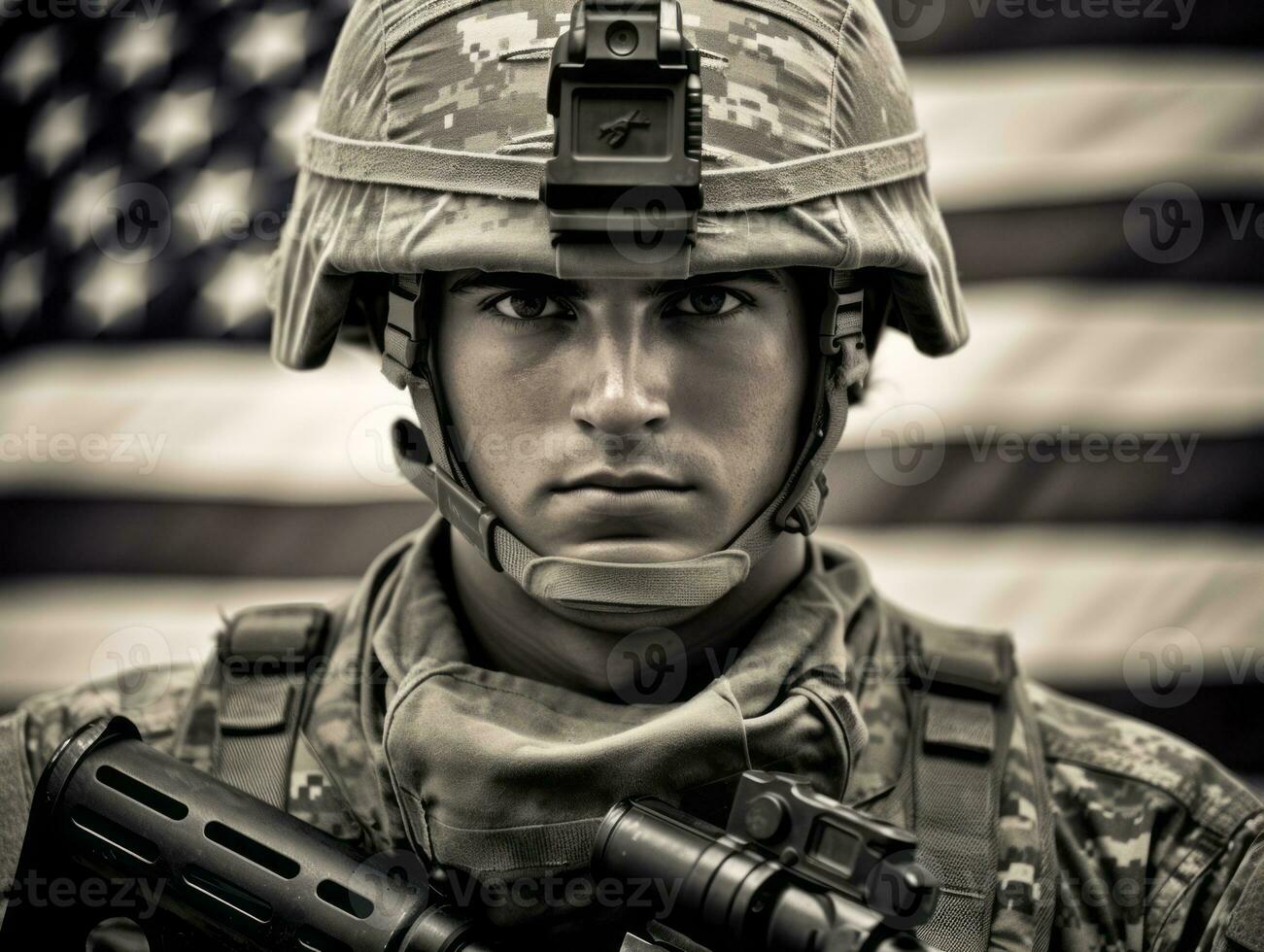 Man serves as a dedicated and fearless soldier AI Generative photo