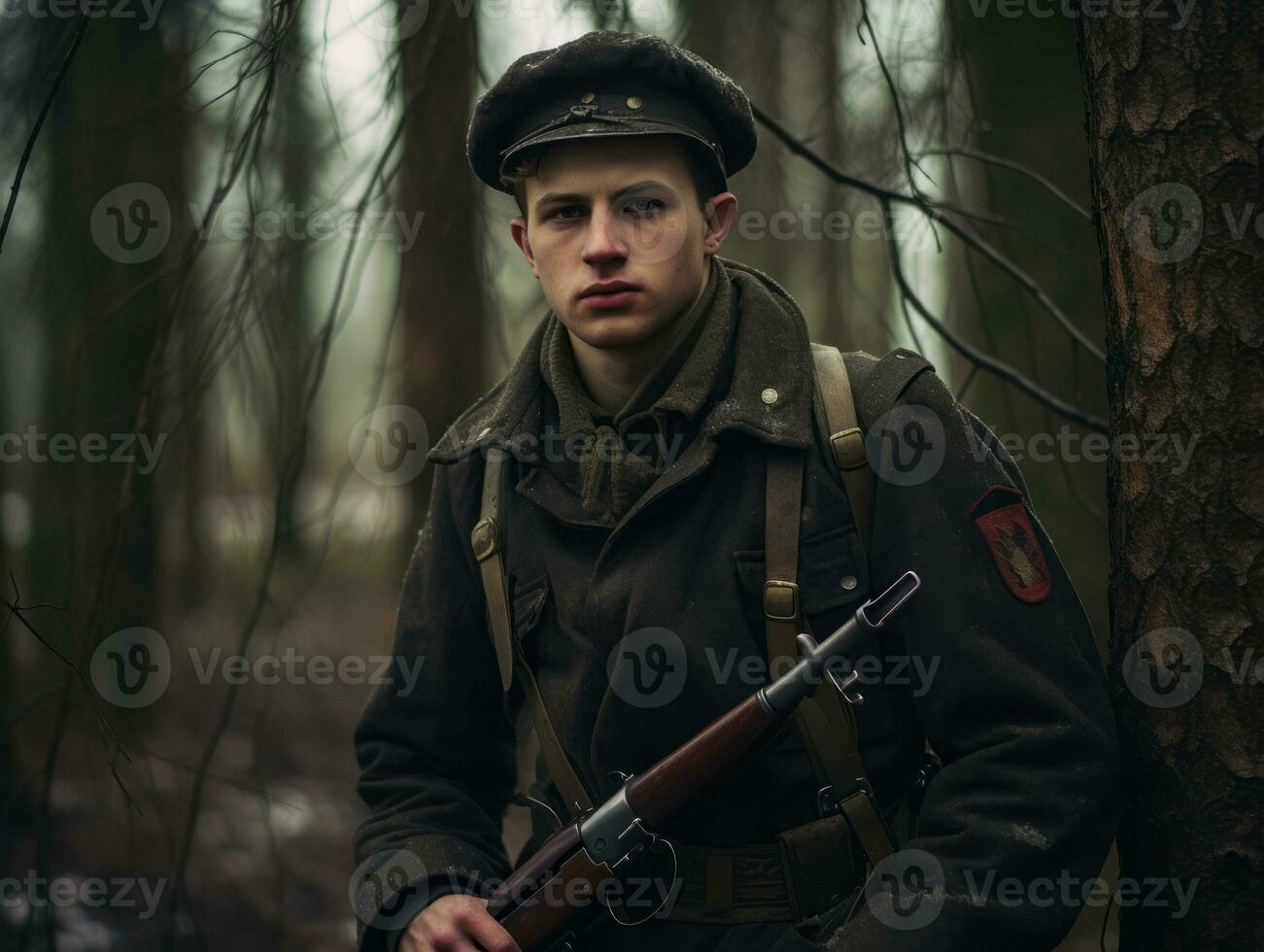Man serves as a dedicated and fearless soldier AI Generative photo