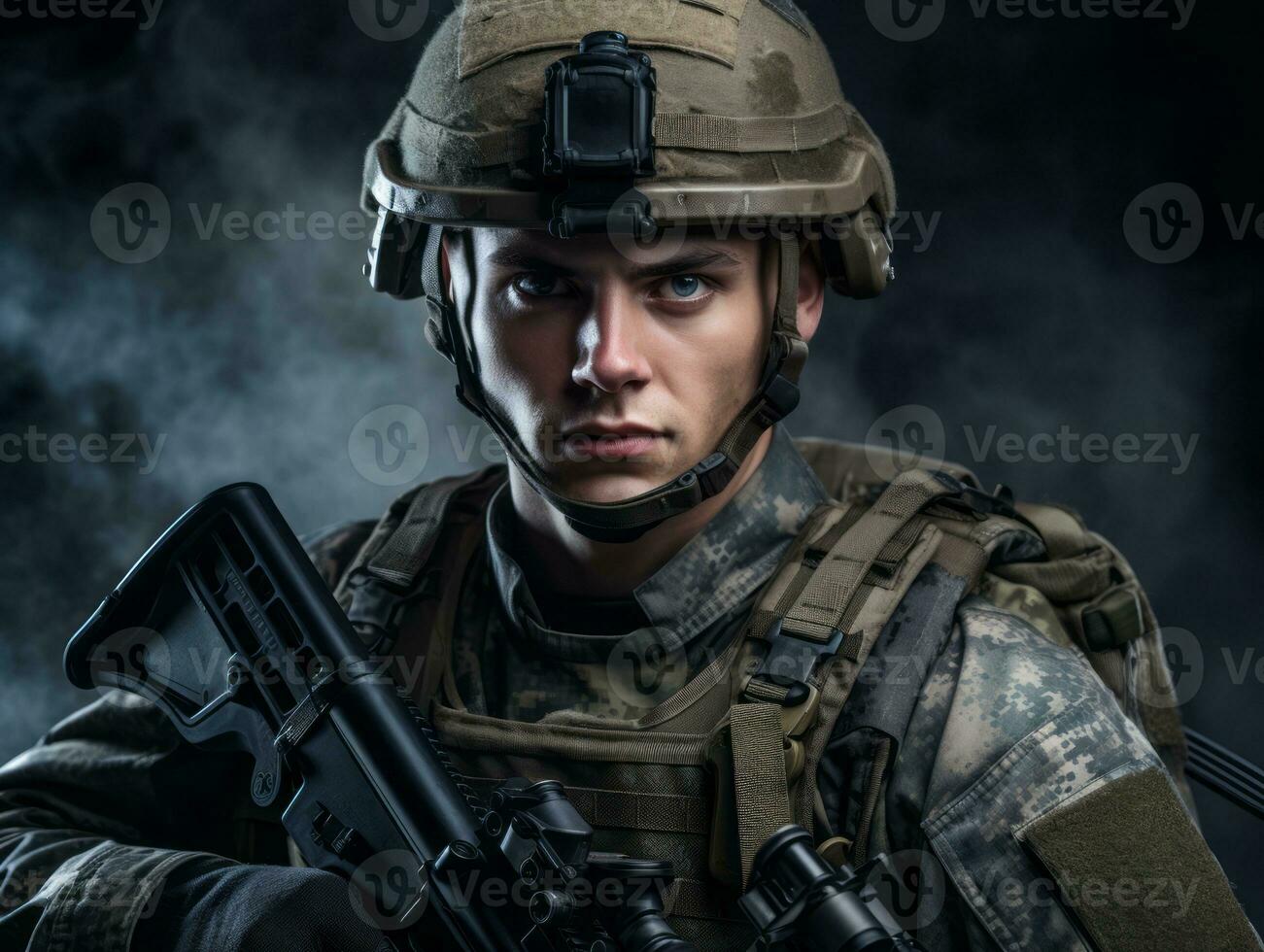 Man serves as a dedicated and fearless soldier AI Generative photo