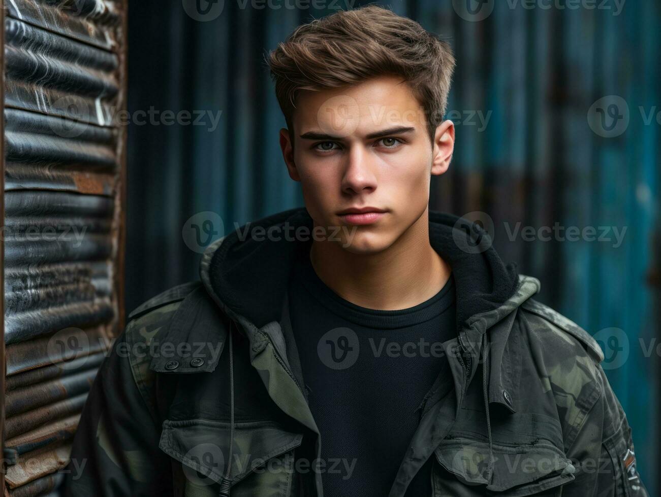 Man serves as a dedicated and fearless soldier AI Generative photo