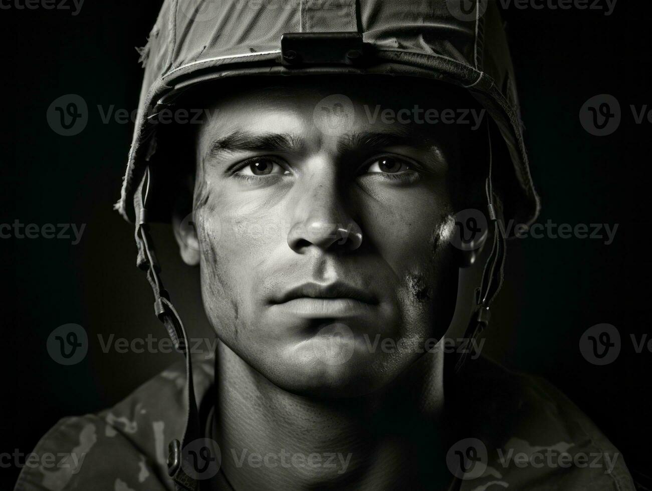 Man serves as a dedicated and fearless soldier AI Generative photo