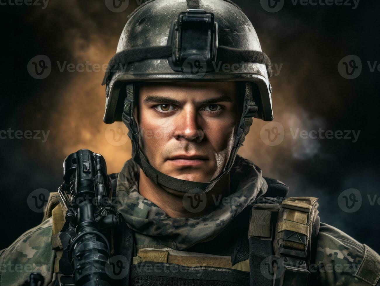 Man serves as a dedicated and fearless soldier AI Generative photo