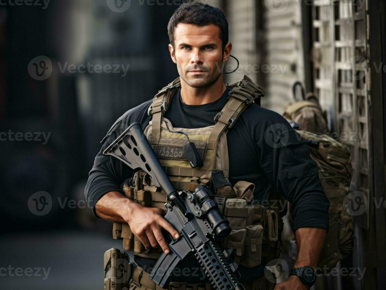 Man serves as a dedicated and fearless soldier AI Generative photo