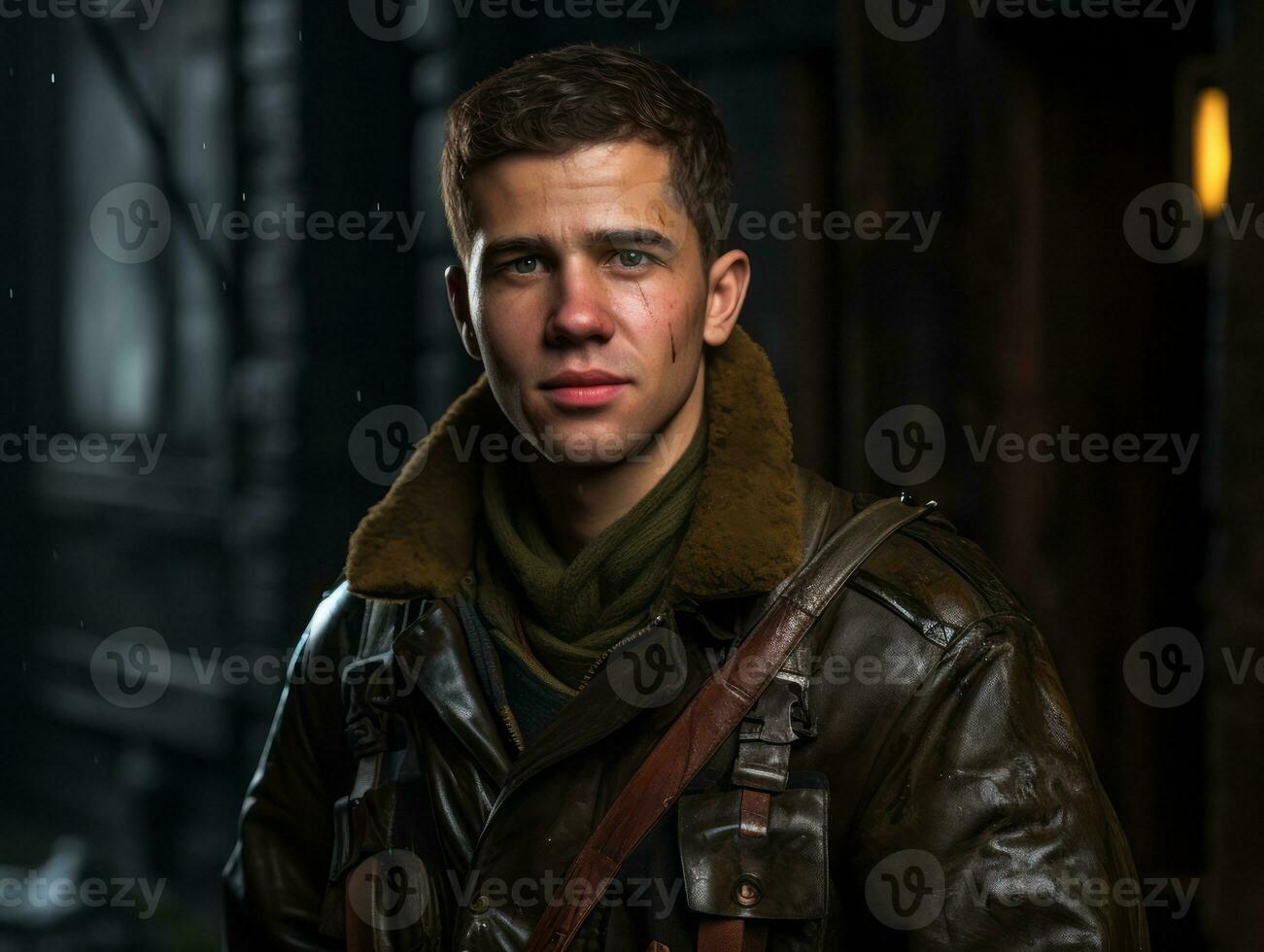 Man serves as a dedicated and fearless soldier AI Generative photo
