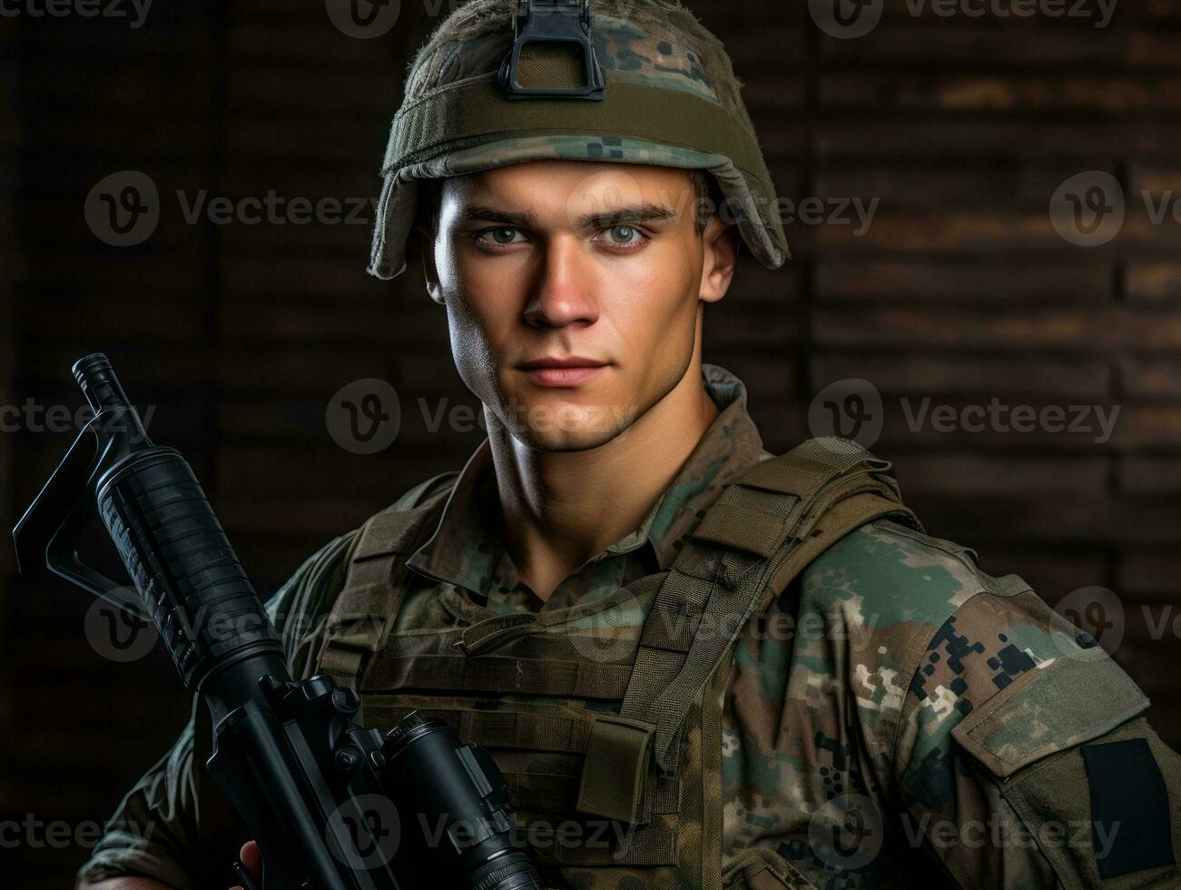 Man serves as a dedicated and fearless soldier AI Generative photo