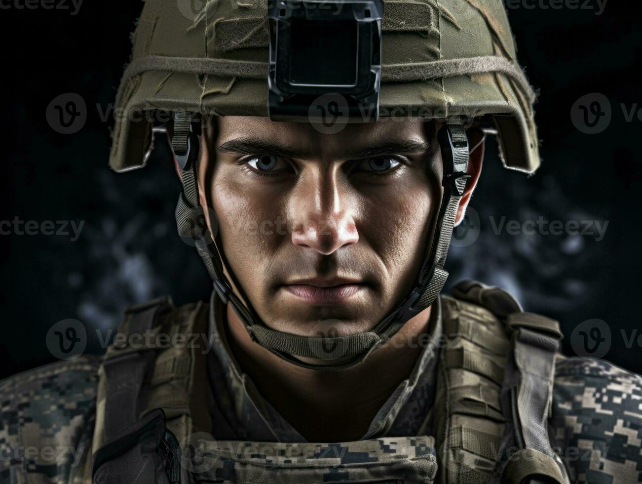Man serves as a dedicated and fearless soldier AI Generative photo