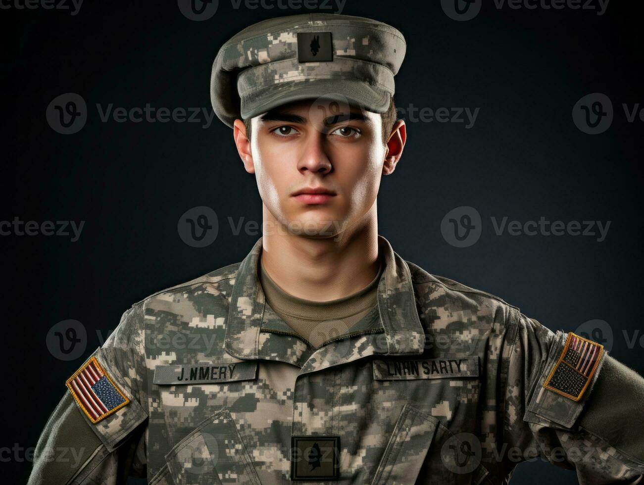Man serves as a dedicated and fearless soldier AI Generative photo