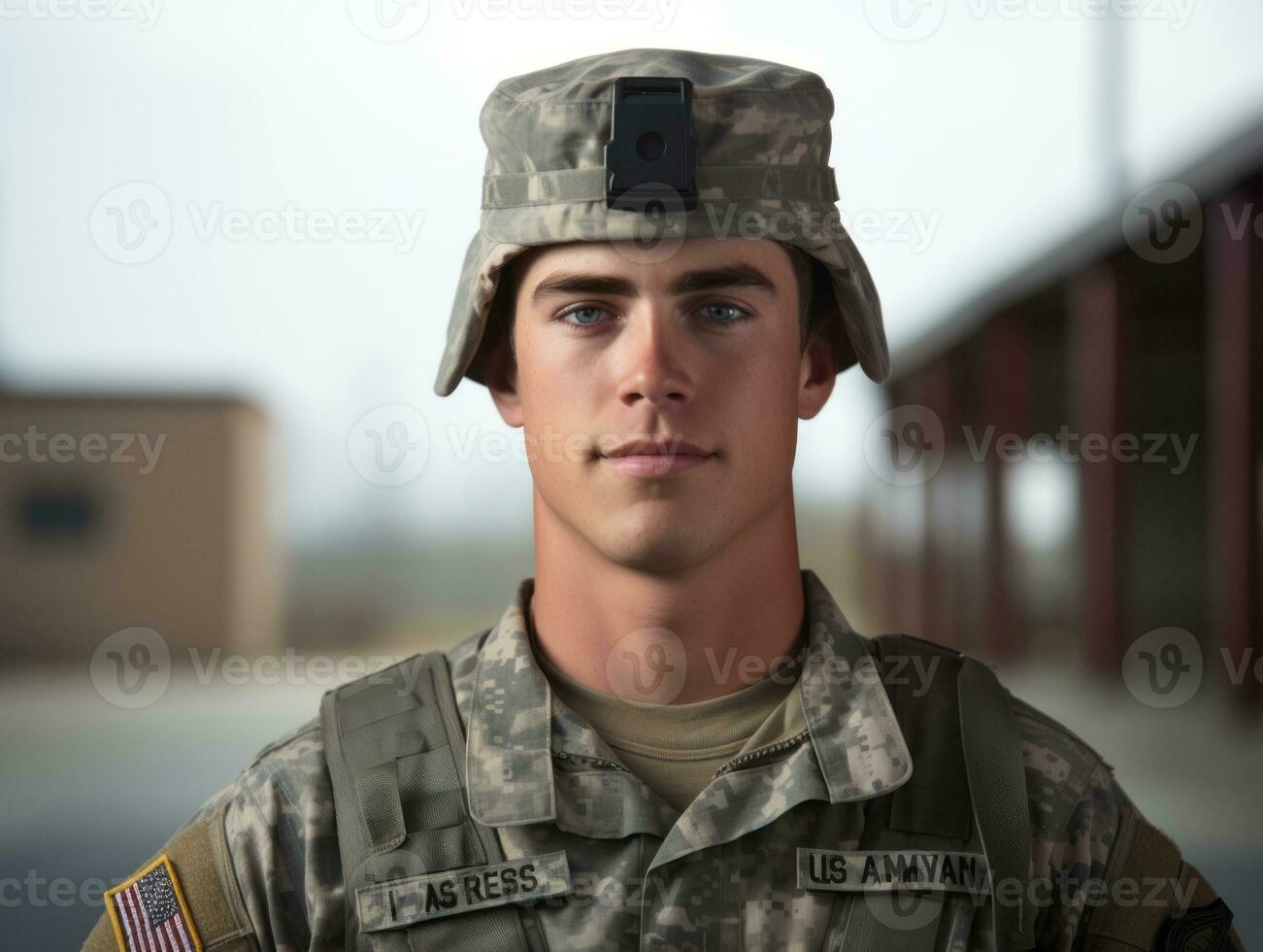 Man serves as a dedicated and fearless soldier AI Generative photo
