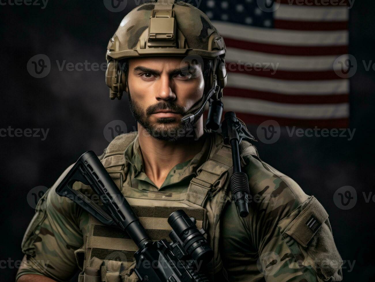 Man serves as a dedicated and fearless soldier AI Generative photo