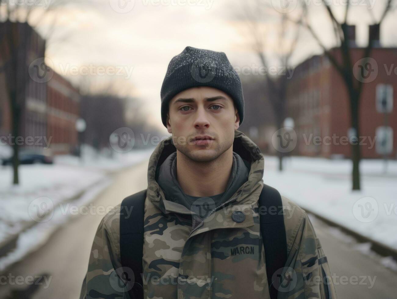 Man serves as a dedicated and fearless soldier AI Generative photo