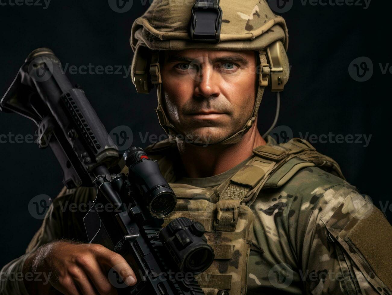 Man serves as a dedicated and fearless soldier AI Generative photo
