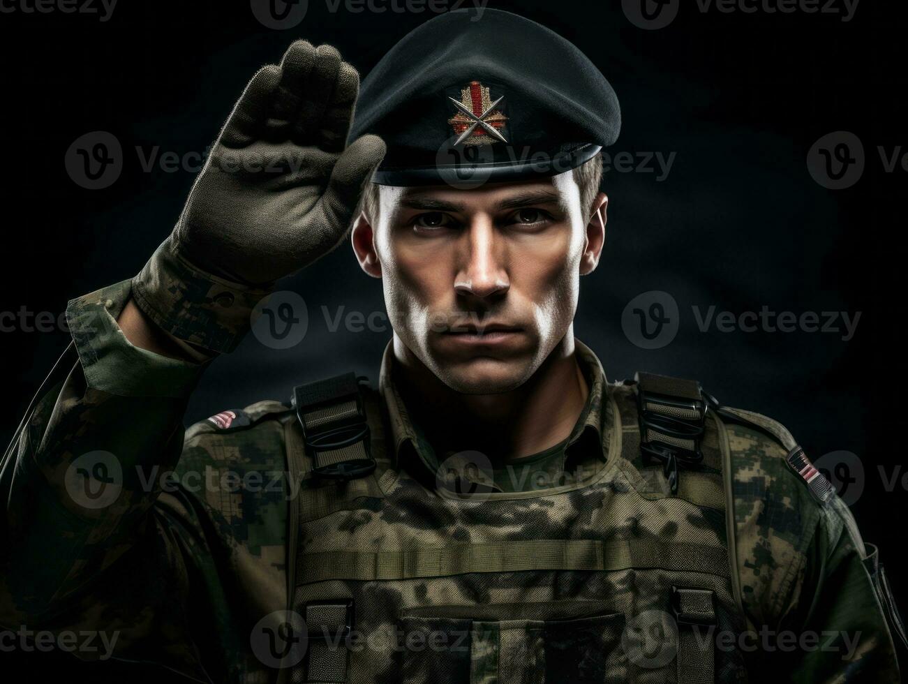 Man serves as a dedicated and fearless soldier AI Generative photo