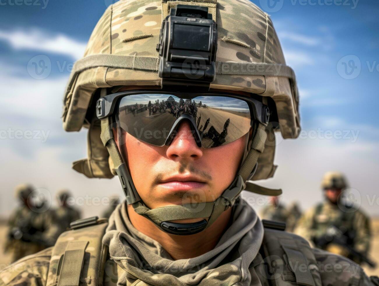 Man serves as a dedicated and fearless soldier AI Generative photo