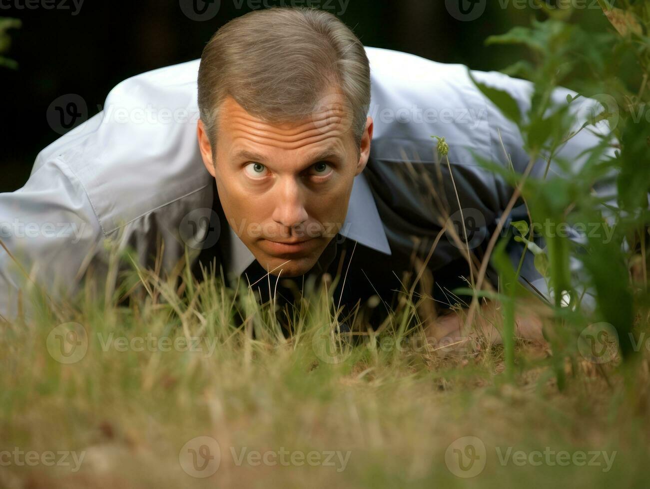 Policeman is meticulously examining the scene for evidence during his investigation AI Generative photo