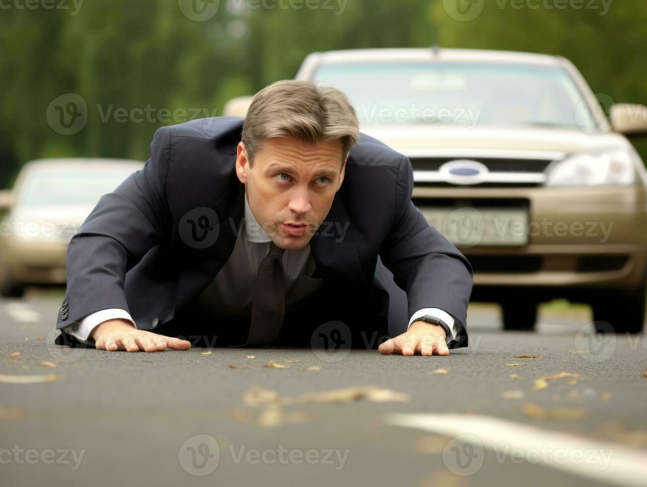 Policeman is meticulously examining the scene for evidence during his investigation AI Generative photo