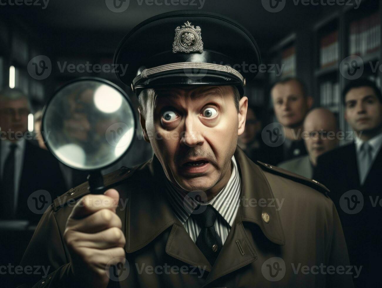 Policeman is meticulously examining the scene for evidence during his investigation AI Generative photo