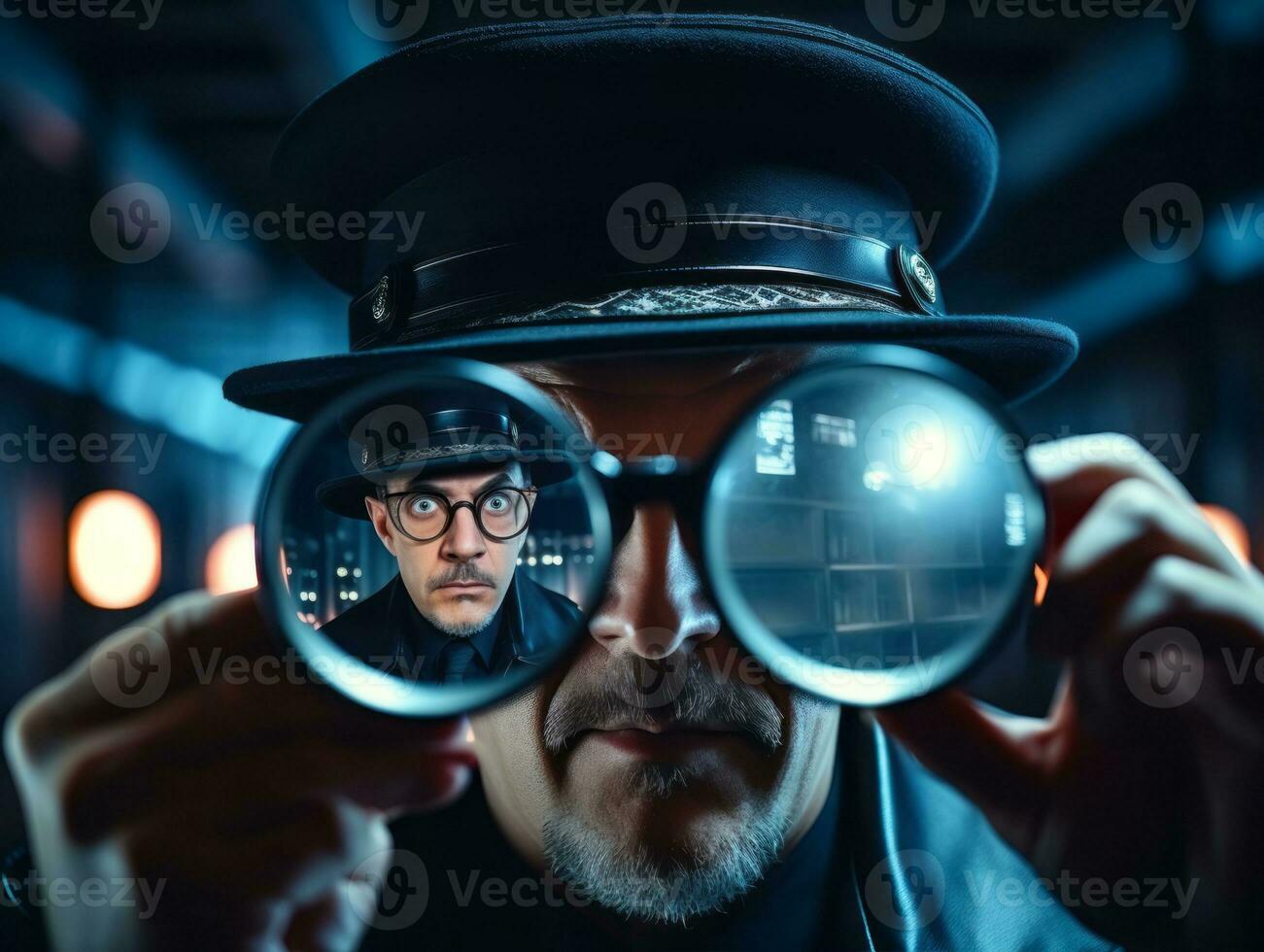 Policeman is meticulously examining the scene for evidence during his investigation AI Generative photo