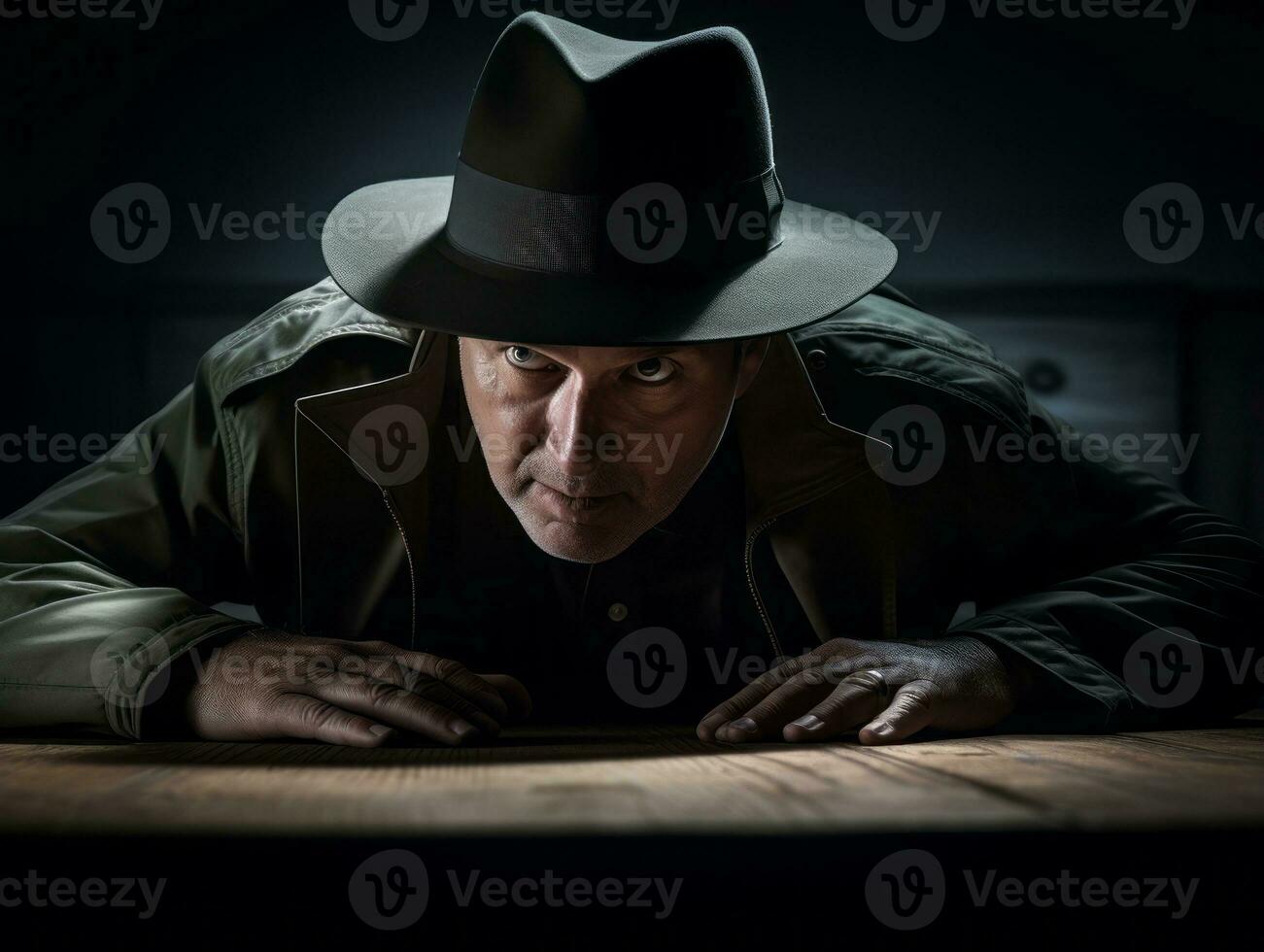 Policeman is meticulously examining the scene for evidence during his investigation AI Generative photo