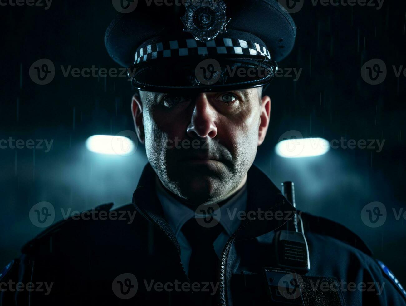 Policeman is meticulously examining the scene for evidence during his investigation AI Generative photo