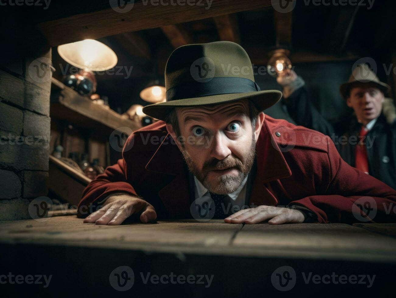 Policeman is meticulously examining the scene for evidence during his investigation AI Generative photo