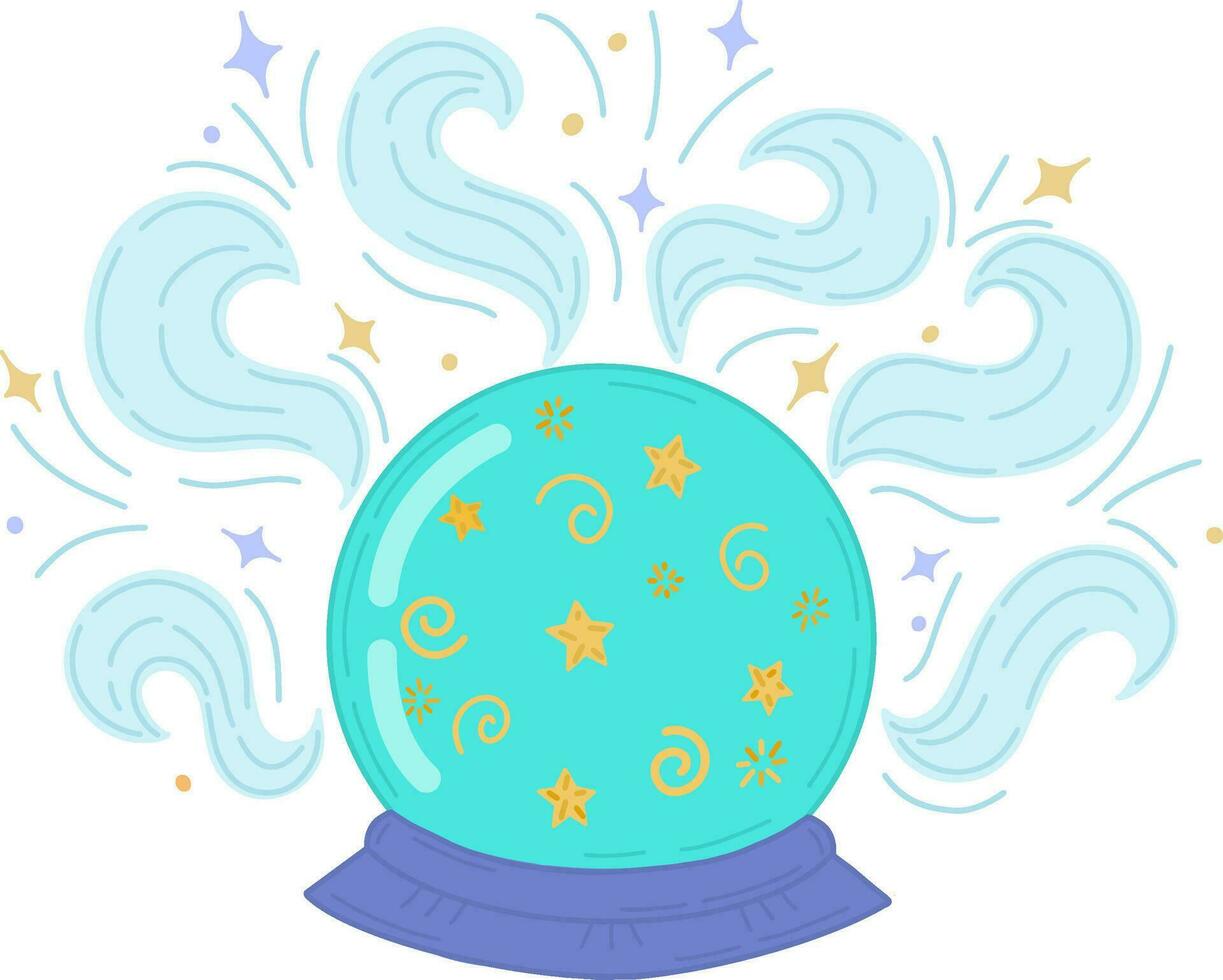 A magic crystal ball with stars. Vector illustration of a mystical crystal ball.  Magic collection, symbol, talisman, antique style, boho. Vector illustration highlighted on a white background.