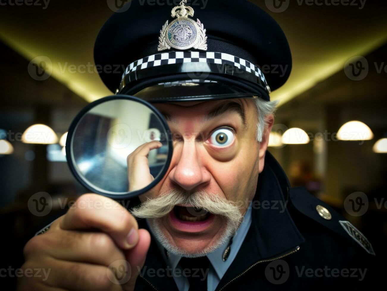 Policeman is meticulously examining the scene for evidence during his investigation AI Generative photo