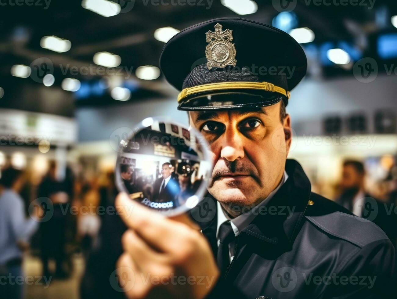 Policeman is meticulously examining the scene for evidence during his investigation AI Generative photo