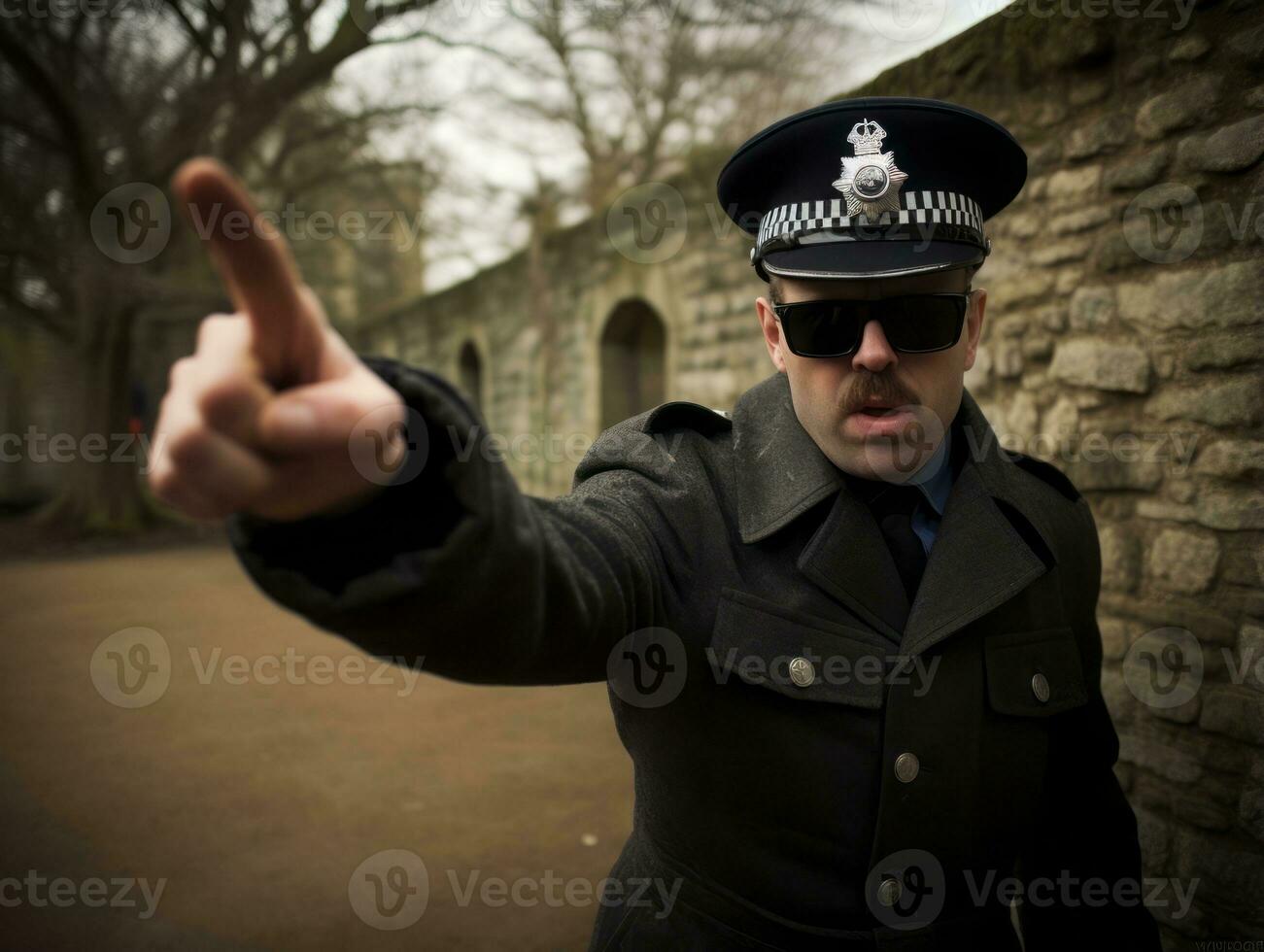 Policeman is meticulously examining the scene for evidence during his investigation AI Generative photo
