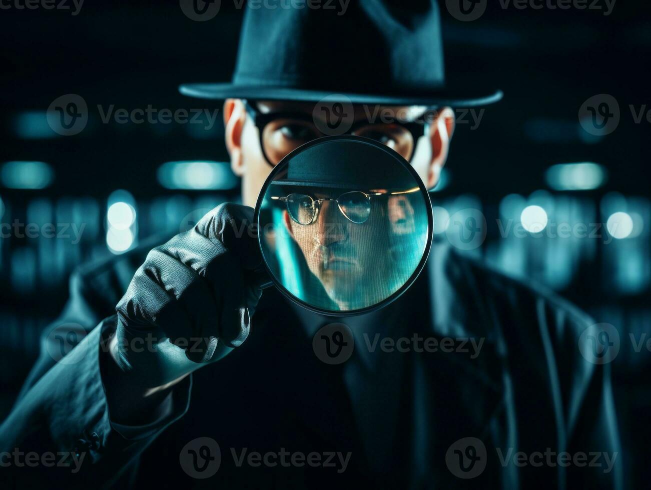 Policeman is meticulously examining the scene for evidence during his investigation AI Generative photo