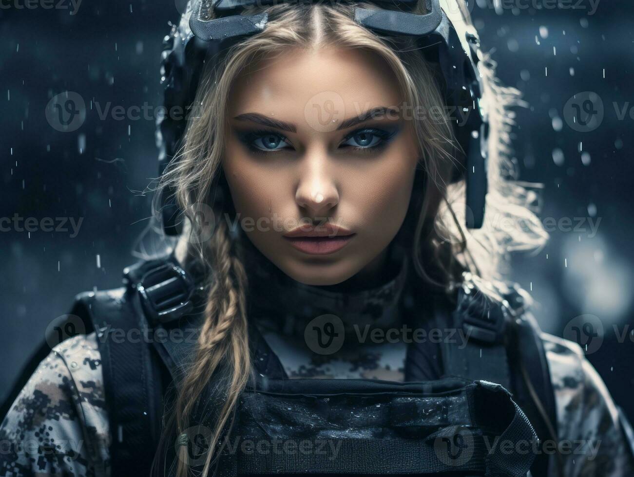 Woman serves as a dedicated and fearless soldier AI Generative photo