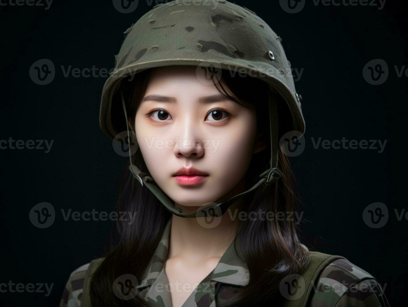 Woman serves as a dedicated and fearless soldier AI Generative photo
