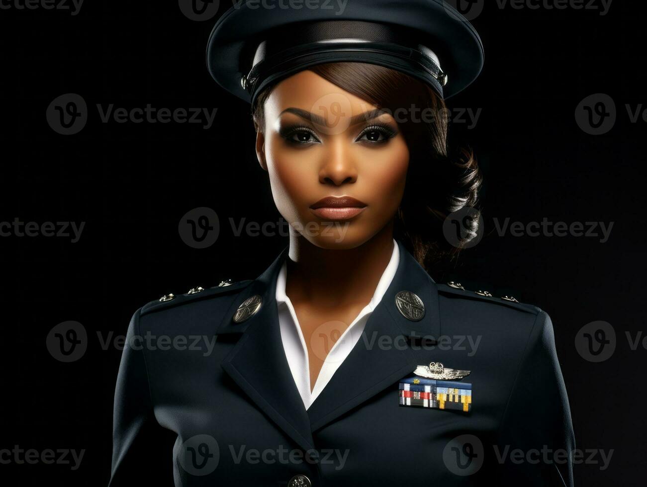 Woman serves as a dedicated and fearless soldier AI Generative photo