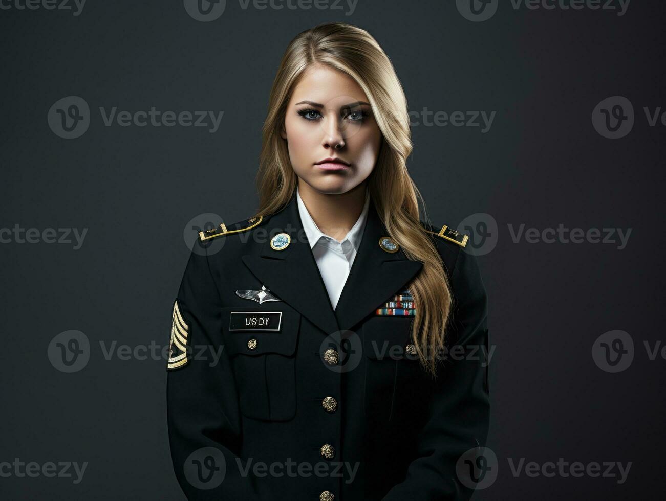 Woman serves as a dedicated and fearless soldier AI Generative photo