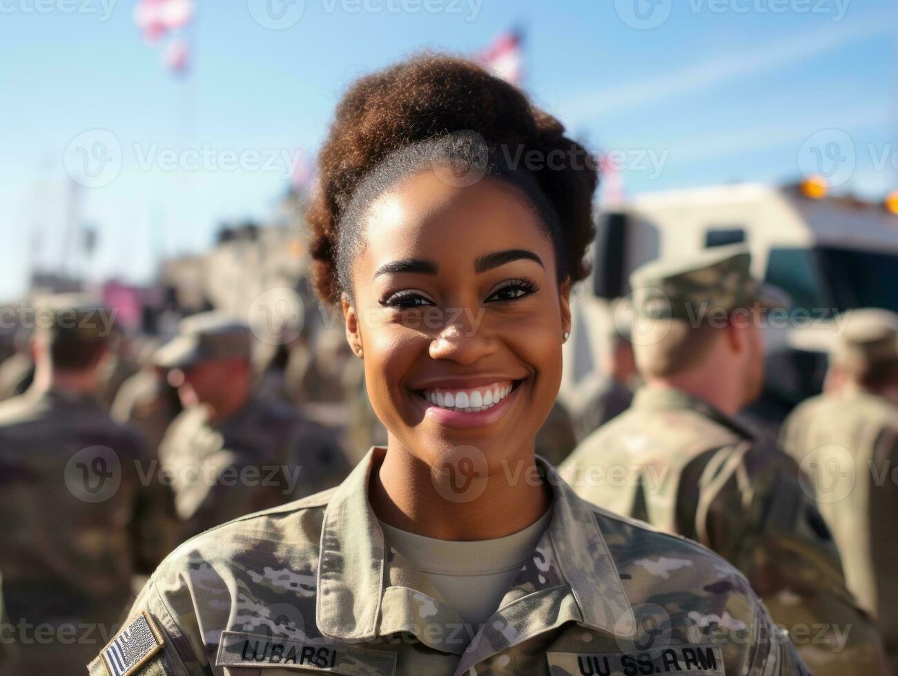 Woman serves as a dedicated and fearless soldier AI Generative photo