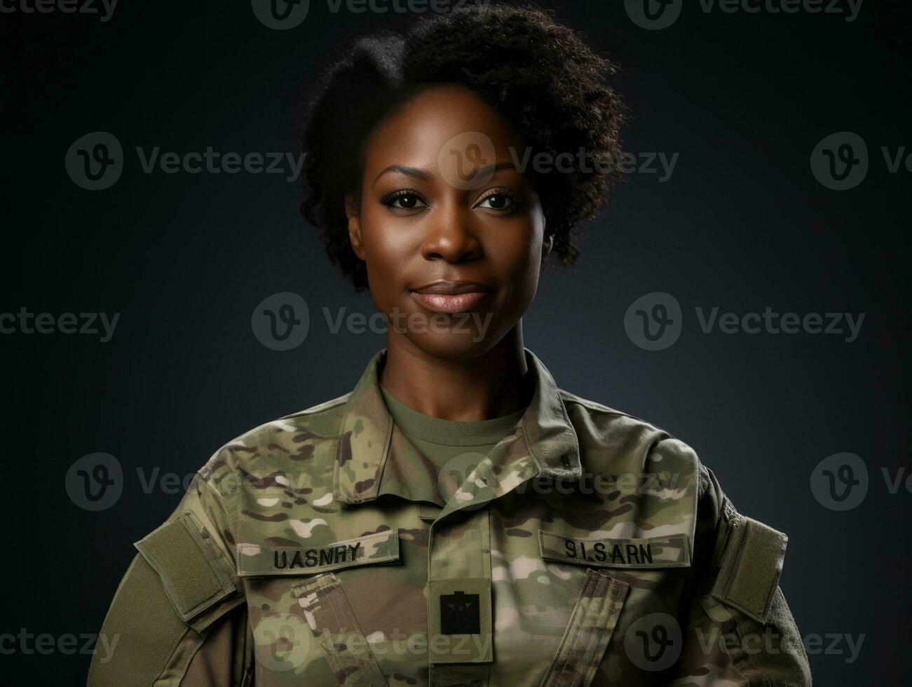 Woman serves as a dedicated and fearless soldier AI Generative photo