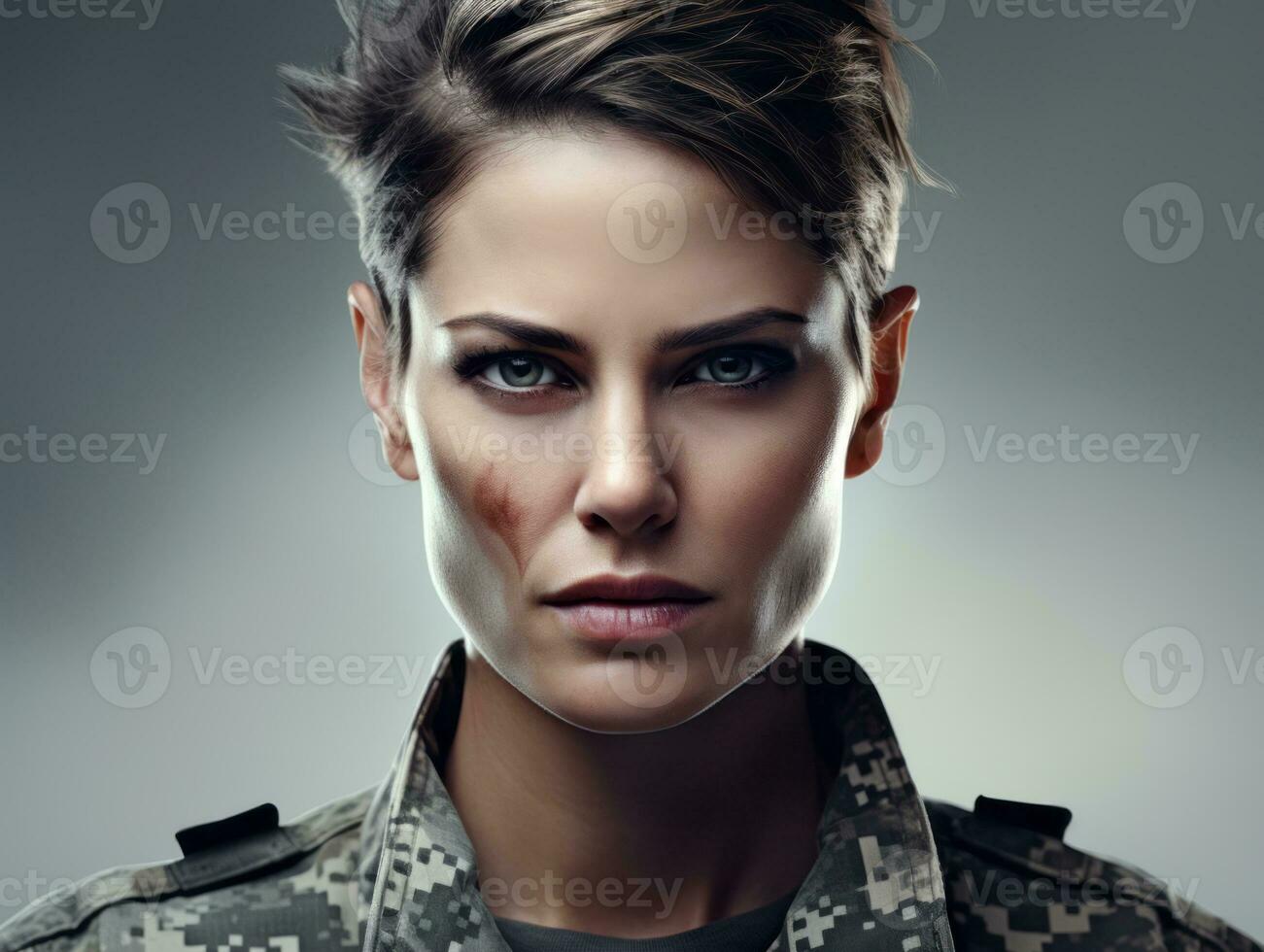 Woman serves as a dedicated and fearless soldier AI Generative photo