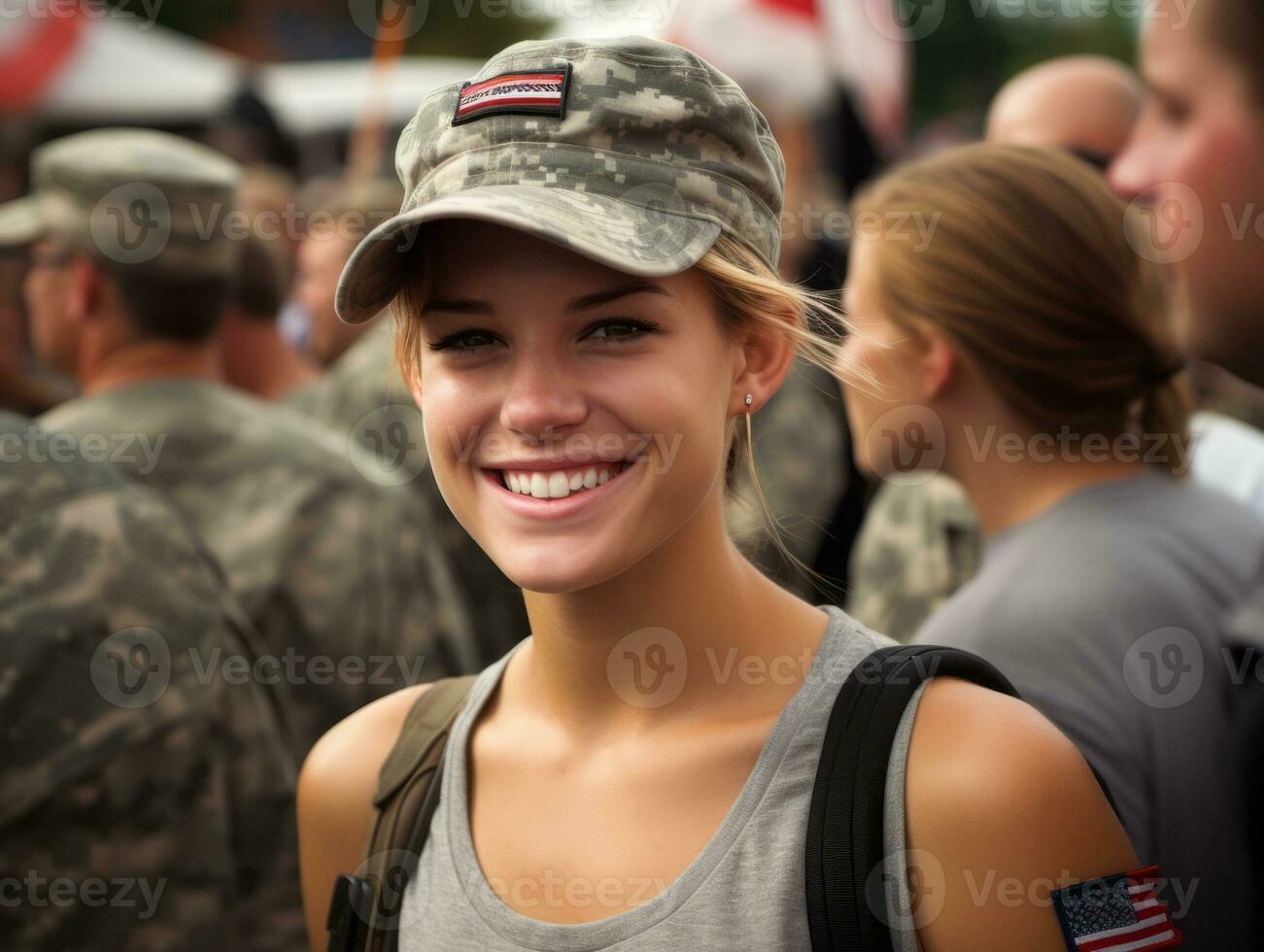 Woman serves as a dedicated and fearless soldier AI Generative photo