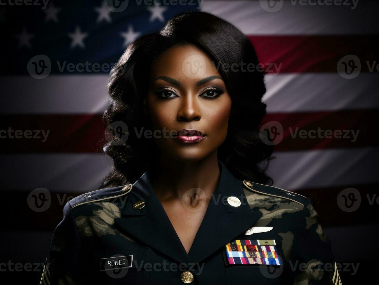 Woman serves as a dedicated and fearless soldier AI Generative photo