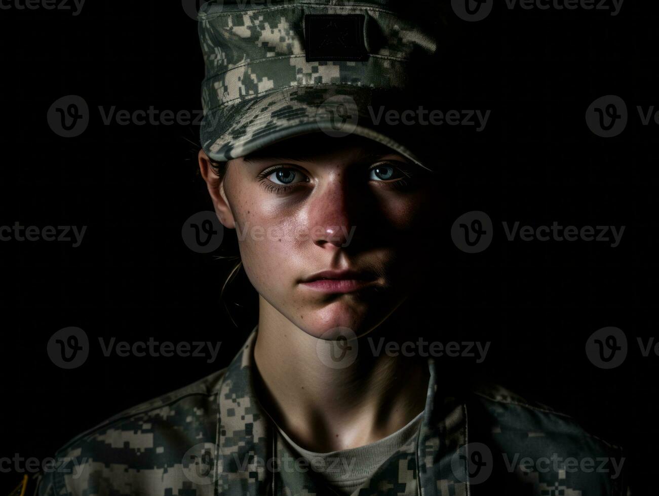 Woman serves as a dedicated and fearless soldier AI Generative photo