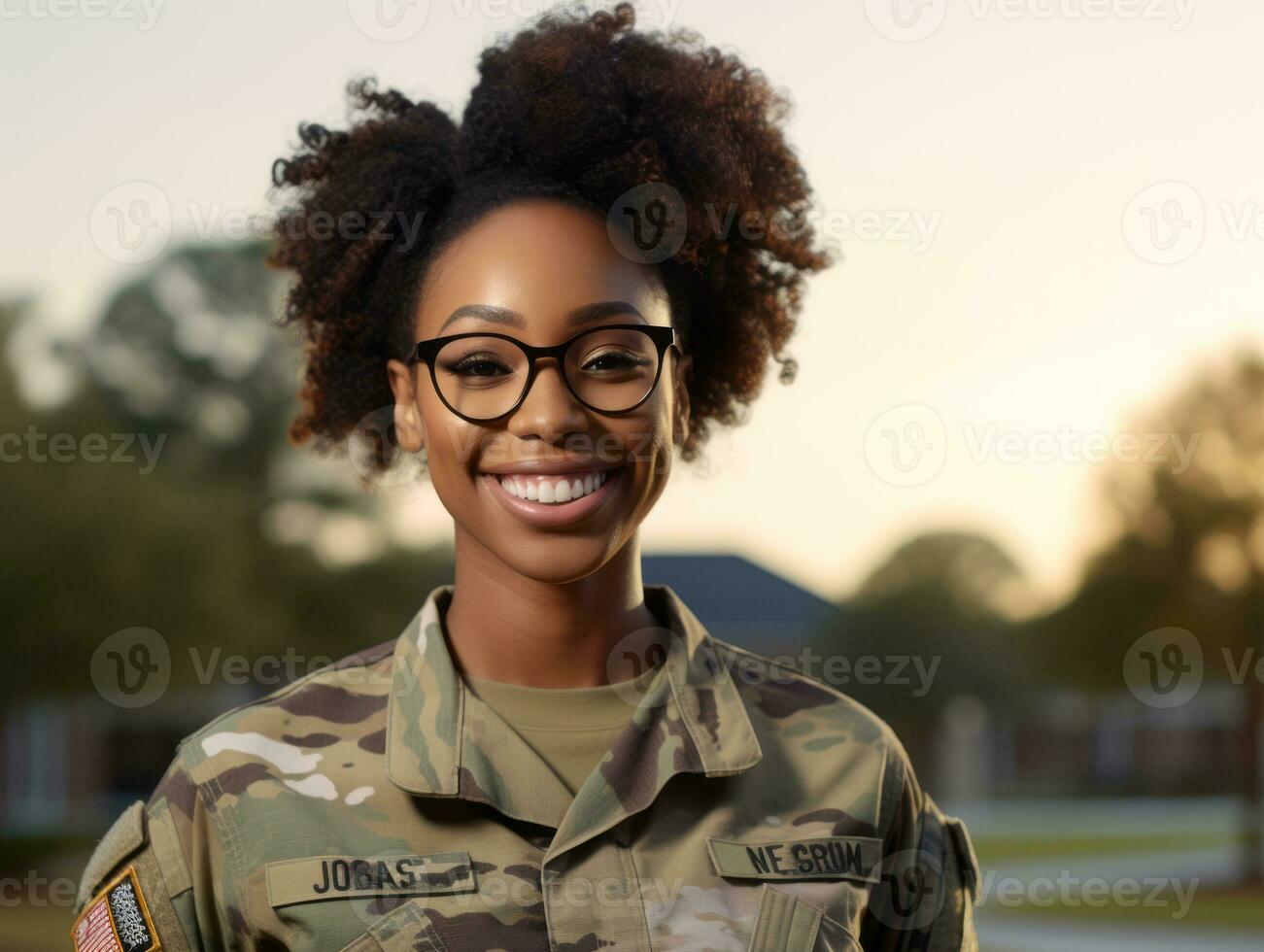 mujer sirve como un dedicado y audaz soldado ai generativo foto