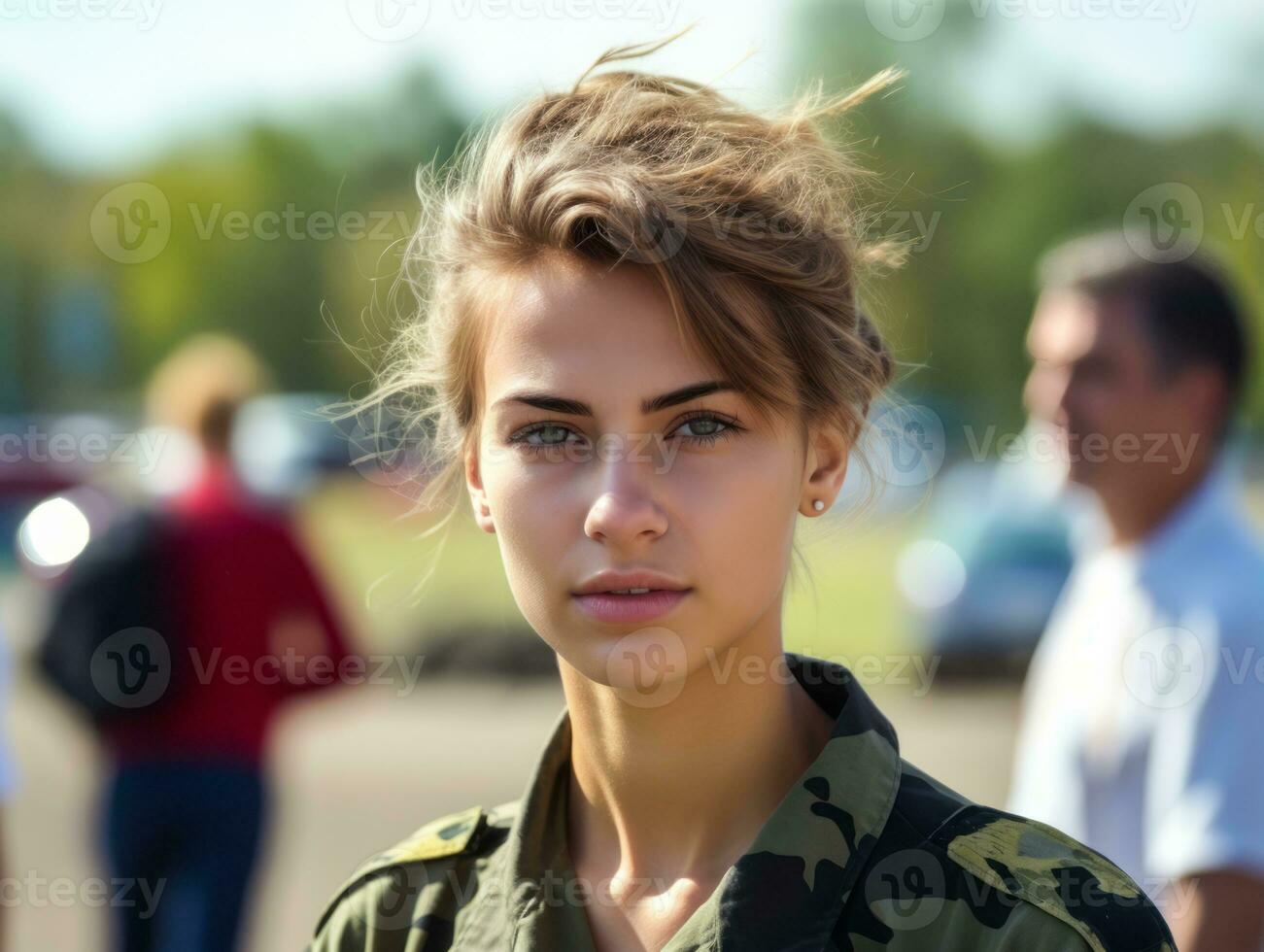 Woman serves as a dedicated and fearless soldier AI Generative photo