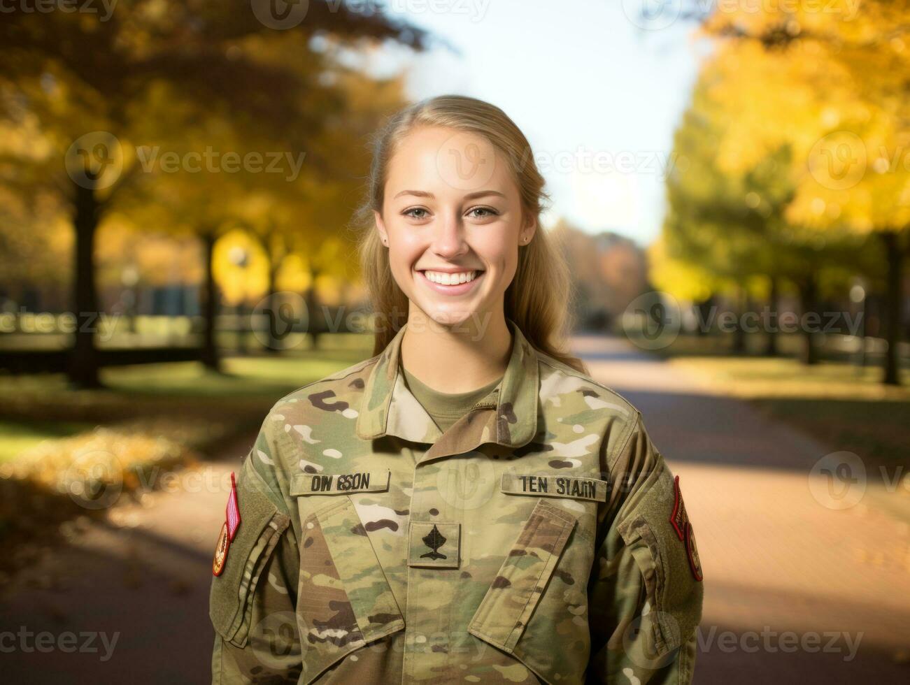 Woman serves as a dedicated and fearless soldier AI Generative photo