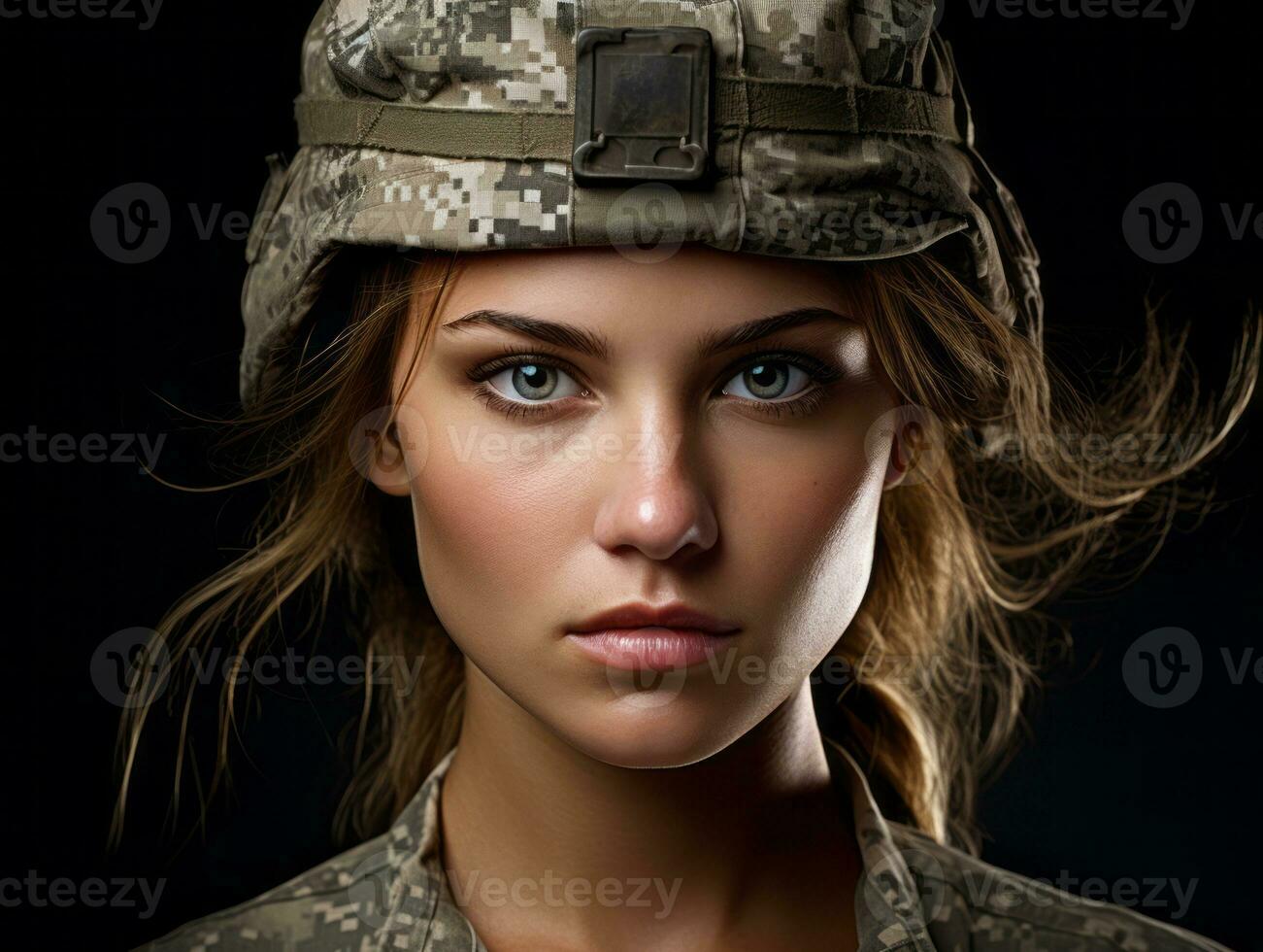 Woman serves as a dedicated and fearless soldier AI Generative photo