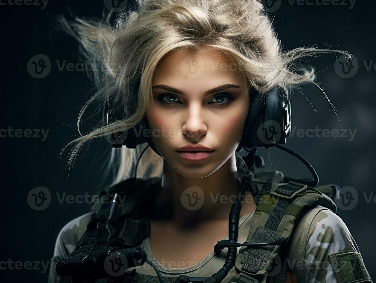 Woman serves as a dedicated and fearless soldier AI Generative photo