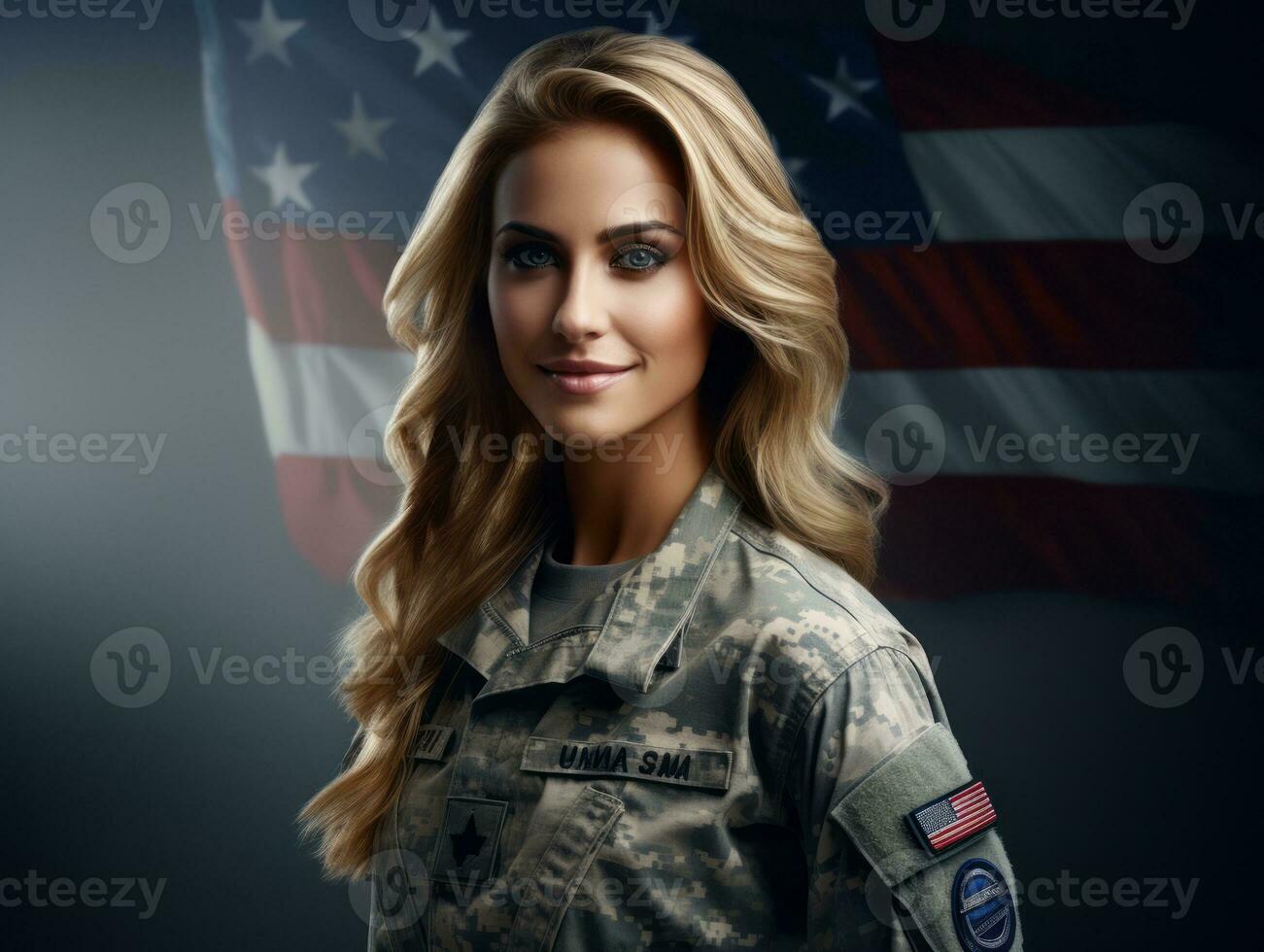 Woman serves as a dedicated and fearless soldier AI Generative photo