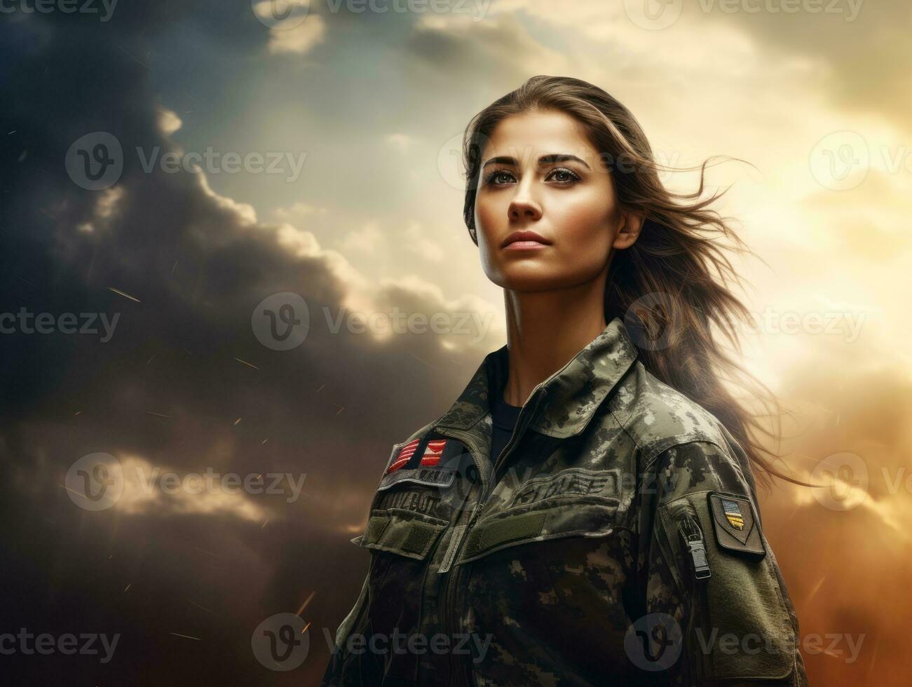 Woman serves as a dedicated and fearless soldier AI Generative photo