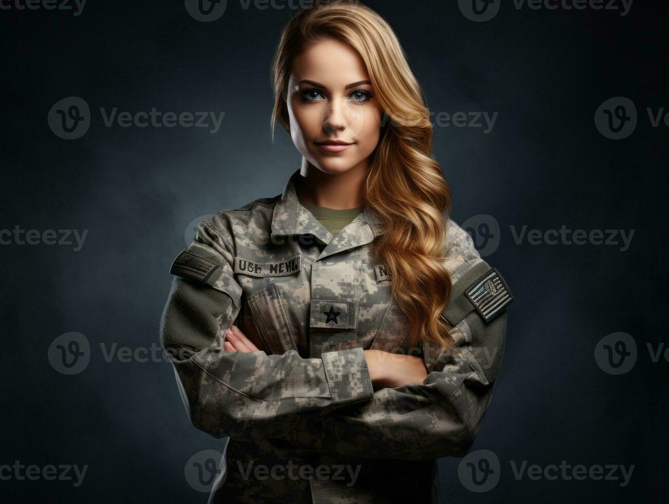 Woman serves as a dedicated and fearless soldier AI Generative photo