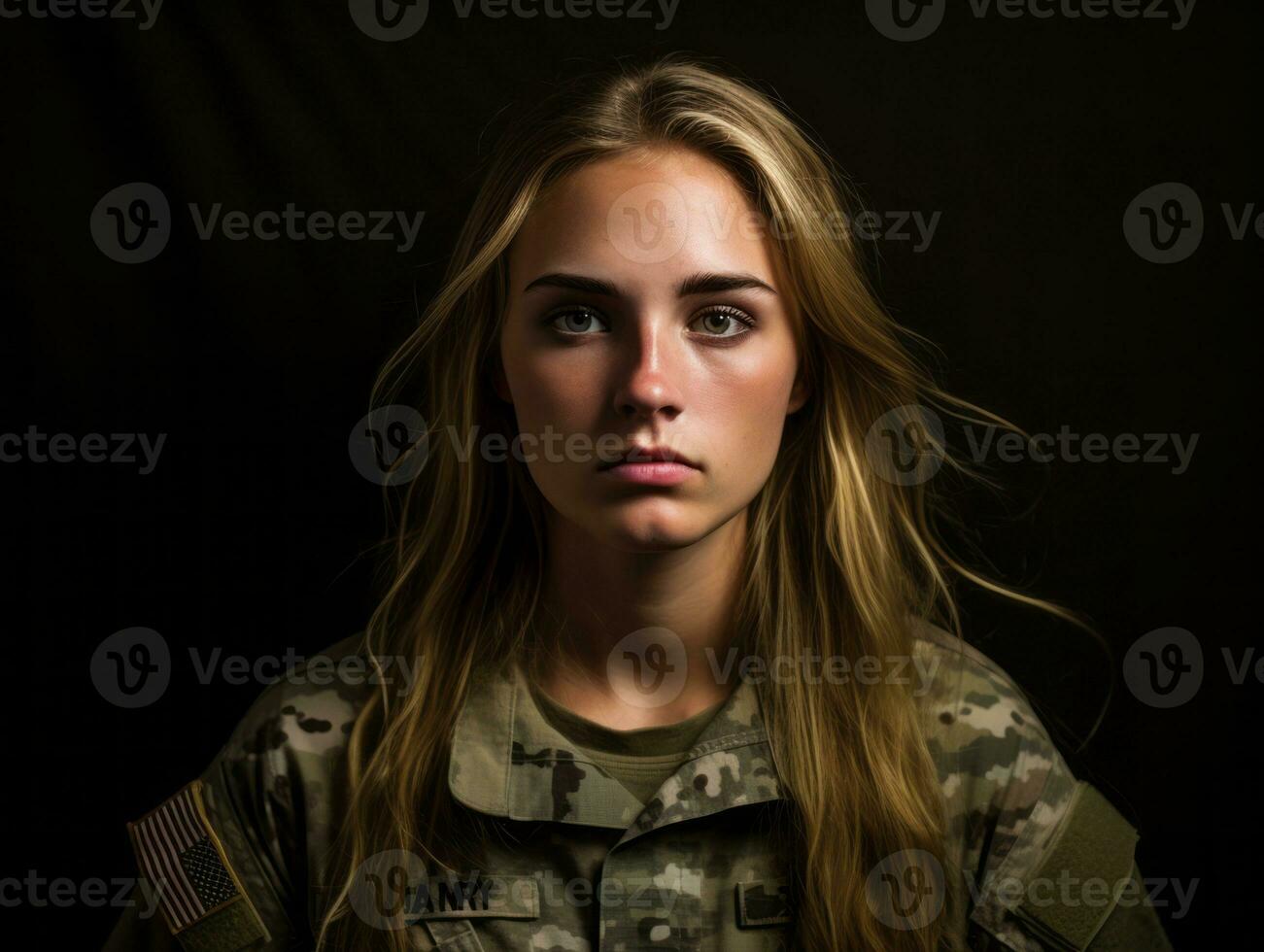 Woman serves as a dedicated and fearless soldier AI Generative photo
