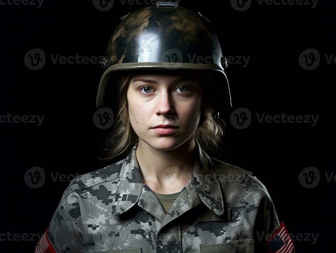 Woman serves as a dedicated and fearless soldier AI Generative photo